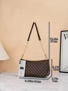 Classic Vintage Print Underarm Small Bag, Adjustable Leather Metal Chain Shoulder Strap, Daily Shopping & Office Wear Clutch - Pillowcase - View 4