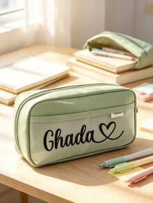 Personalized Custom Name Pencil Case, Transparent Patchwork Large Capacity Pencil Pouch, Portable Stationery Storage Bag For Students - Multicolor - View 5