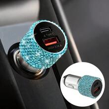 1件裝雙USB車用充電器，亮面手工水鑽水晶鑽石人造車飾，5V快充適配器，通用Android/手機，適合男女的完美節日/生日禮物 - 彩色 - 查看 57