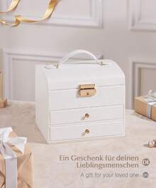 Small Jewelry Box With Lock, 3-Tier Organizer, Removable Tray And Dividers, Ideal For Earrings, Rings, Necklaces, Birthday Gift - White - View 4