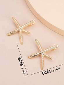 2/5pcs Starfish Decorative Crocodile Clips, Bohemian Style Hair Clips, Hair Claws, Hair Pins, Party Hair Accessories, Hair Decoration - Gold - View 5