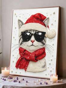 Cat Pattern Pearl Painting Set Adult Round Half Pearl Rhinestone Art Craft Home Wall Decor Holiday Gift - Sets - View 2