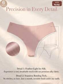 GYEY 6pcs Plus Size V-Cut Seamless Thong Panties - Invisible No Show Low Waist Friendly Super Soft Skin-Friendly Underwear - Multicolor - View 7