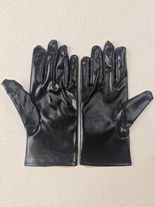 1 Pair Short Lacquer Leather Gloves, Punk Performance Gloves, Dark Harajuku Style Dance Gloves, Cosplay Silver Gloves - Black - View 4