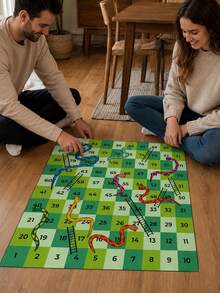 1件綠色格紋蛇梯棋遊戲墊，趣味聚酯纖維長方形地板遊戲布，印有數字方格與彩色蛇梯圖案，適合家庭聚會、遊戲之夜、課堂活動、生日派對、團體遊戲以及男孩女孩骰子遊戲 - 彩色 - 查看 15