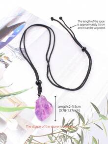 1pc Asymmetrical Natural Crystal Pendant Necklace With Adjustable Braided Rope Neck Chain, Amethyst & Aquamarine Healing Stone Decorative Jewelry, Unisex Gift - Light Amethyst Pendant - View 7