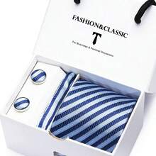 AlanKing Men's Striped Tie Set, Premium Gift Box, Suitable For Holiday And Anniversary Gifts - Color Mixing - View 6
