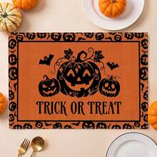 2/4/6/8pcs Halloween Pumpkin Ghost Face Print Rectangular Placemats, Suitable For Home, Hotel, Restaurant, Holiday Celebration, Banquet Table Decoration, Autumn/Winter Home Decor - Multicolor - View 1
