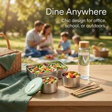 Portable 304 Stainless Steel Lunch Box With Lid, Divided Fruit Salad Food Storage Container, Leak Proof Bento Box, Dishwasher & Microwave Allowable, Suitable For Student Adult Use In School, Office, Outdoor Camping, Picnic,Travel, Back To School - Multicolor - View 10