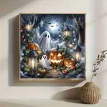 1pc 5D DIY Halloween Diamond Painting Kit - Round Acrylic Diamonds, Ghost House, Pumpkin Lantern, Bat Full Drill Art, Handmade Gift, Holiday Party Decoration, Art Wall Painting For Bedroom, Office, Living Room Wall Decor. This Is An Irresistible Gift - Multicolor - View 3