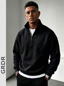 GRDR Men's Solid Color Long Sleeve Zip-Up Pullover Pullover Sweatshirt, Autumn/Winter - Black - View 7