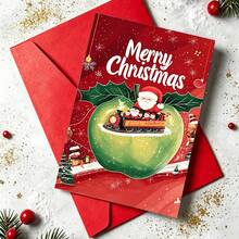 1 buah Kartu Ucapan Lucu dengan Amplop - Santa Claus, Kereta Kecil, Apel, Cocok untuk Ulang Tahun, Pesta, Natal, Festival Musim Semi, dan Acara Lainnya, Ucapan Selamat Liburan, Sempurna untuk Hadiah Keluarga, Teman, dan Tetangga - MultiWarna - View 5
