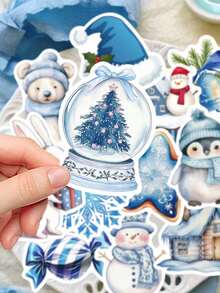 50pcs Blue Winter Stickers For Scrapbook, Phone Case, Diary, Window, Skateboard, Luggage, Refrigerator Decoration, Christmas Gift - Multicolor - View 1