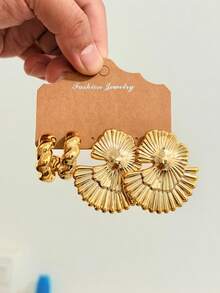 2/7 Pares de Aretes de Moda Dorados para Mujer, Adecuados para Uso Diario, Reuniones y Fiestas. - Dorado - Ver 8