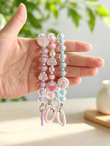 1pc Colorful Transparent Beads White Butterfly Beads Handheld Beaded Chain Keychain, Atmospheric Bag Charm Hanging Chain, Versatile Key Holder Hanging Chain - A - View 2