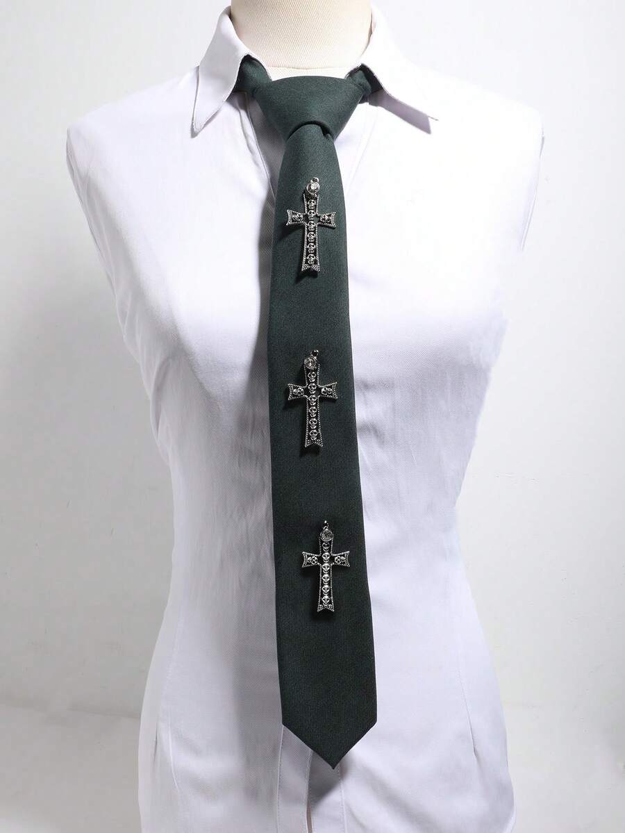 1 pieza colgante de cruz de estilo gótico desgastado en plata, accesorio de corbata de unicolor - Multicolor - Ver 1