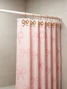 24/12pcs Shower Curtain Hooks, Rust-Proof Zinc Alloy Curtain Rings, Decorative Bow-Shaped S-Hooks, Suitable For Bathroom, Bedroom, Living Room, Home Decor, Holiday Party, Hotel - Multicolor - View 3
