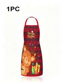 4Pcs Buffalo Plaid Christmas Kitchen Aprons Set, Santa Claus, Snowman, Gingerbread Man, Reindeer Printed Cooking Aprons, Cute Holiday Adjustable Chef Aprons For Home Baking BBQ Xmas Party Gift - Multicolor - View 7
