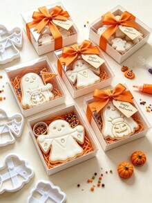 Halloween Ghost Pumpkin BOO Banner Cookie Stamp, White Embossing Cutter Mold, DIY Fondant Biscuit Baking Tool - Multicolor - View 4