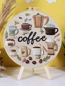 1 buah, ukuran 20*20cm/7.9*7.9in, Perlengkapan Bordir Kedai Kopi, Set Bordir Buatan Tangan DIY untuk Pemula Dewasa, Hadiah Rumah, Hadiah Menjahit Wanita, Termasuk Panduan Pengguna, Kain Pola Cetak, Bingkai Bordir, Jarum dan Benang. - Kedai kopi - View 13