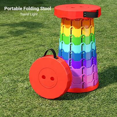 1PC Portable Folding Cylindrical Stool, Folding Stool, Telescopic Stool, Travel Stool. Sturdy And Lightweight, Height-Adjustable With A Handle. Suitable For Fishing, Hiking, Outdoor Camping, Barbecues And Other Outdoor Activities. Camping, Garden