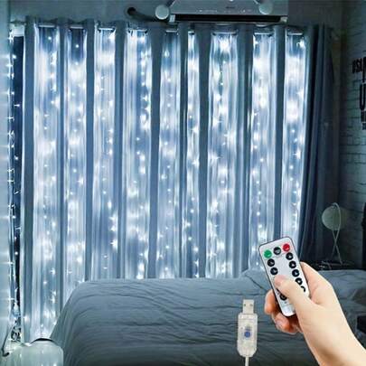 USB-Powered LED Curtain Lights With Remote Control - 8 Lighting Modes, Fairy String Garland For Weddings, Birthdays, Halloween & Christmas Decorations