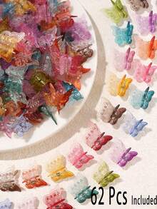 Transparent Colorful Mini Butterfly Hair Claw Clip, Acrylic Side Decor Hair Clip For Girls, Fixing Loose Hair - Multicolor - View 7