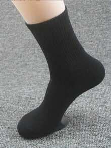 5 Pairs Pure Black Mid-Calf Socks, One Size 35-43, Couple Socks - Black - View 3