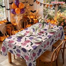 1/2pcs Halloween Tablecloth, Cute Pumpkin Bat Star Flower Pattern Polyester Tablecloth, Suitable For Kitchen Dining Room Coffee Table Dining Table Picnic Camping Country Farmhouse Decor Tabletop Protection Holiday Arrangement - Multicolor - View 15