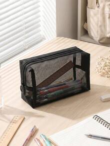 1pc Black Large Capacity Minimalist Pencil Case Back To School Stationery Storage Bag Student Supplies - Black L - View 1