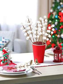 1/6/12pcs Frosted White/Red Berry Sprigs (Approx. 8.9 Inches) - Suitable For Wedding Parties, Valentine's Day, Home Decor, And DIY Christmas Wreath Making. - White - View 6