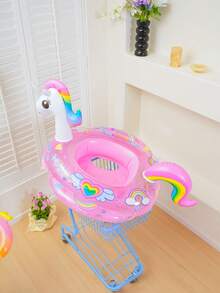 1pc Kids Unicorn Inflatable Swim Seat Ring, Shiny Transparent Thickened PVC Pool Float With Handle, Anti-Flip Baby Swim Ring Suit, First Day Of School - Multicolor - View 15