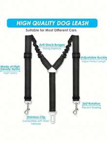 Black Dual-Head Dog Leash Pet Safety Belt With Matching Color Waste Bag, Adjustable, Elastic Protection, Shock-Absorbing, Pet Car Leash. Dog Car Seat Cover, Dog Car Seat Cover, Pet Car Seat Cover - Multicolor - View 5