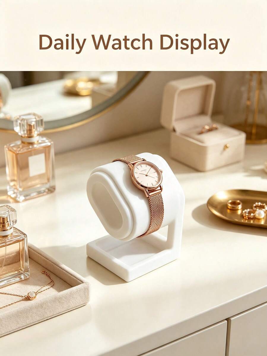 Premium Watch Display Stand, Desktop Wristwatch Storage Base, Minimalist Style Dressing Table Watch Display Rack, Men's And Women's Watch Holder, Home Decor Gift Watch Organizer - White - View 1