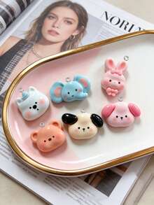 10/20/100pcs Cute Animal Puppy Elephant White Bear Pendant Charms DIY Handmade Keychain Bag Charm Accessories Decor - Multicolor - View 5