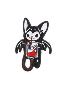 Cute Bat Blood Bag Enamel Pin, Gothic Vampire Brooch, Spooky Halloween Lapel Badge - Black and White - View 10