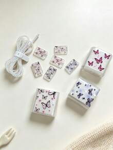 6pcs Butterfly Print Portable Storage Bag Set, Girls Travel Organizer, Data Cable & Earphone Storage Box, Cute Small Item Organizer Bag - Multicolor - View 6