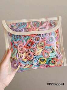 100pcs/Set Girls Seamless Floral Elastic Hair Ties, Non-Damaging Small Hair Bands, Hair Accessories - Multicolor - View 3