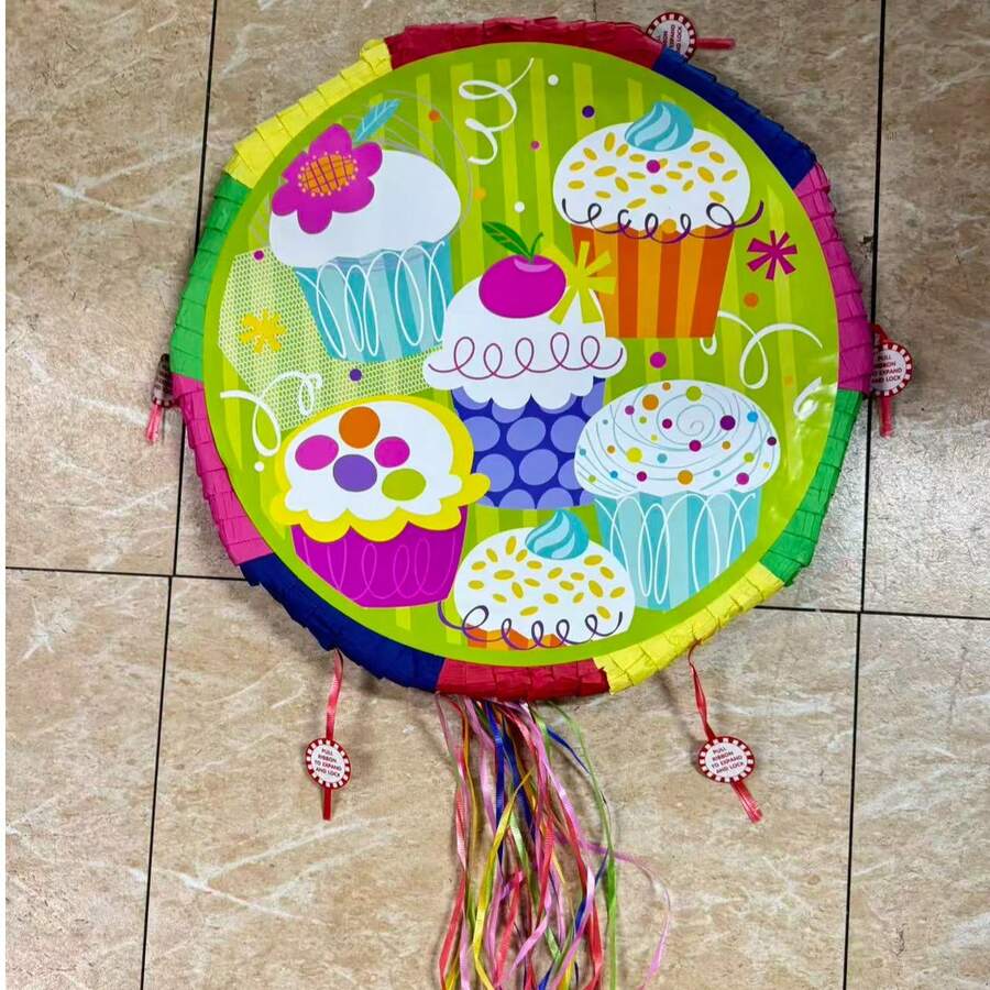 1pc Happy Birthday Round Piñata, Birthday Party Interactive Game Decoration, Piñata Toy, Fillable With Candy, Confetti And Small Gifts For Birthday Celebration - B - View 1
