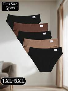 5pcs Plus Size Women's Cotton Panties: Comfortable Ribbed Panties, Ribbed Texture, Soft Fabric, Lightweight Design - Multicolor - View 3