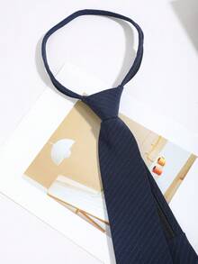 1PC Fashion Casual Minimalist Versatile Men's Diagonal Striped Pattern Self-Tie Necktie Suitable For Daily Commute Business Party Banquet Matching - Dark Blue - View 3