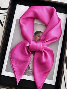 1pc Women's Solid Color Printed Square Silk Scarf Headscarf Decorative Scarf, Suitable For Daily Use - Hot Pink - View 5