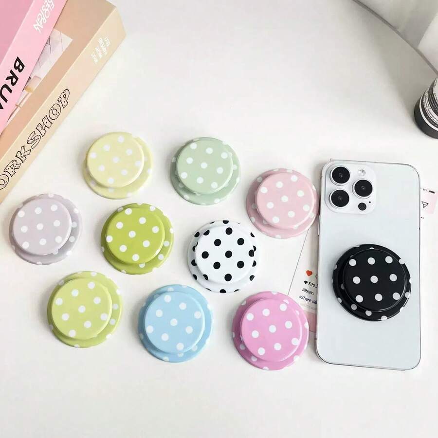 1PC Full Screen Polka Dot Minimalist Solid Color Candy Color Round Polka Dot Matte MagSafe Magnetic Air Cushion Phone Stand Foldable Telescopic Air Pad Adsorption Binge-Watching Finger Ring Support Holder Slouchy Person Gadget Super Beautiful Magnetic Phone Stand - Multicolor - View 1