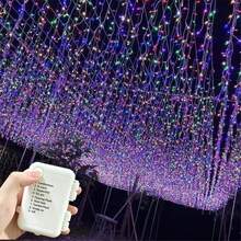 Halloween Eaves Decoration 8-Function Battery Box Christmas Tree 45/80/96/150 LED Icicle String Lights Curtain Lights Birthday Wedding New Year Party Holiday Lighting Indoor String Lights Outdoor Decoration - Battery-powered Fairy Lights - View 17