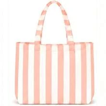 1pc Personalized Name Striped Beach Tote Bag, Customized Name Summer Pool Handbag, Large Capacity Vacation Shopping Shoulder Bag, Suitable For Travel And Daily Use, Monogrammed - Multicolor - View 11