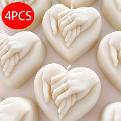 4PCS Heart-Shaped Hand-In-Hand Silicone Candle Molds 3D Love Soap Mould Suitable For Plaster Resin Making Tools Proposal Venue Decoration Accessories Wedding Party Anniversary Gifts Candlelight Dinner Decor