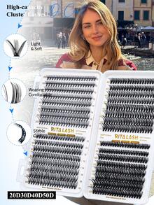 RITALASH RITA 2560/640pcs Eyelash Cluster Set 20D+30D+40D+50D+60D+80D+W05+W06+W02+W04 Thickened Cluster Eyelash Extensions 10-16mm Single Cluster Eyelash Extensions DIY Home Eyelash Extensions With Adhesive, Sealer And Tweezers - Black - View 6