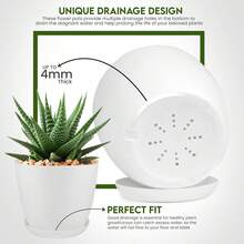 Plant Pots Indoor With Drainage, 5 Pack Multi-Size Planters Set, White | Drainage Holes Included Multiple Sizes 7/6.6/6/5.3/4.8 In Indoor Plants And - ColorL - View 3