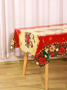 1件裝 220x130cm 聖誕快樂鄉村風一品紅一次性桌布 節日居家餐桌裝飾 2026新年聖誕裝飾 - 彩色 - 查看 6