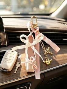 手工芭蕾舞鞋手機鏈，芭蕾風迷你緞面鑰匙圈附天使之翼鎖頭，情侶吊飾，蝴蝶結手機鏈，包包掛飾，可愛包飾與錢包配件，個性化鑰匙圈，適用於手提包、背包與鑰匙。適合芭蕾愛好者、舞者以及喜愛柔粉色、女性化風格的人，適用於學校、旅行與派對，教師節禮物、生日禮物、節日禮物、開學禮物 - 彩色 - 查看 10